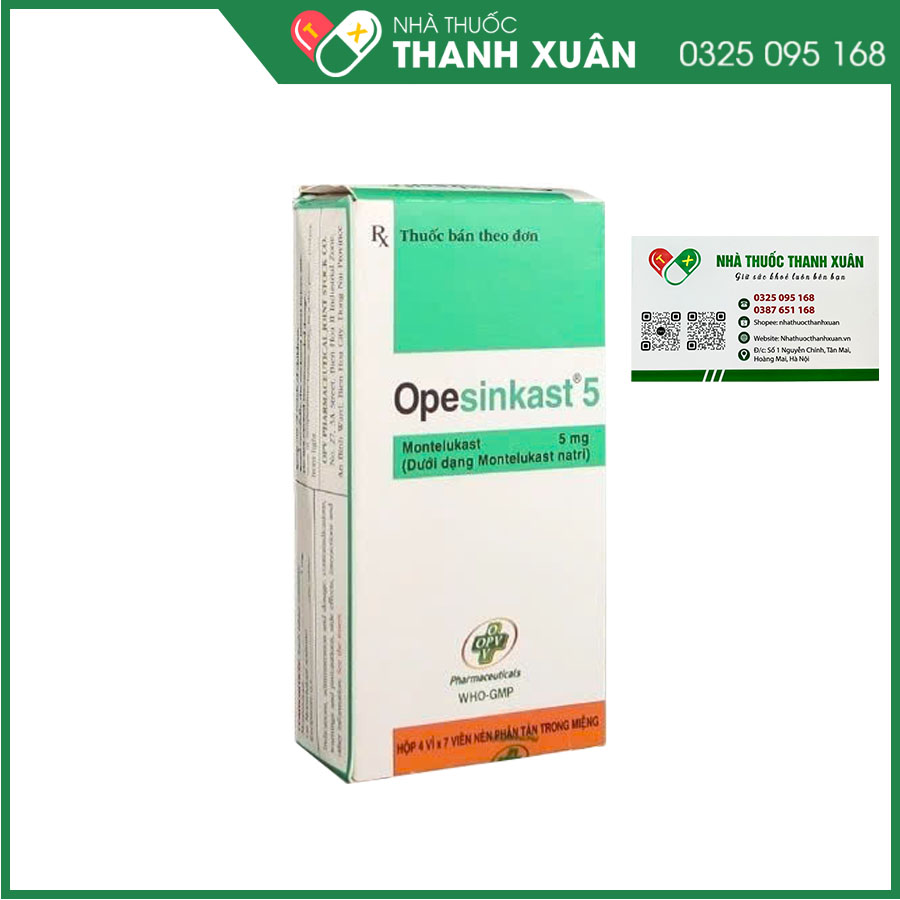 Thuốc Opesinkast 5mg dự phòng và điều trị hen phế quản mãn tính và viêm mũi dị ứng theo mùa